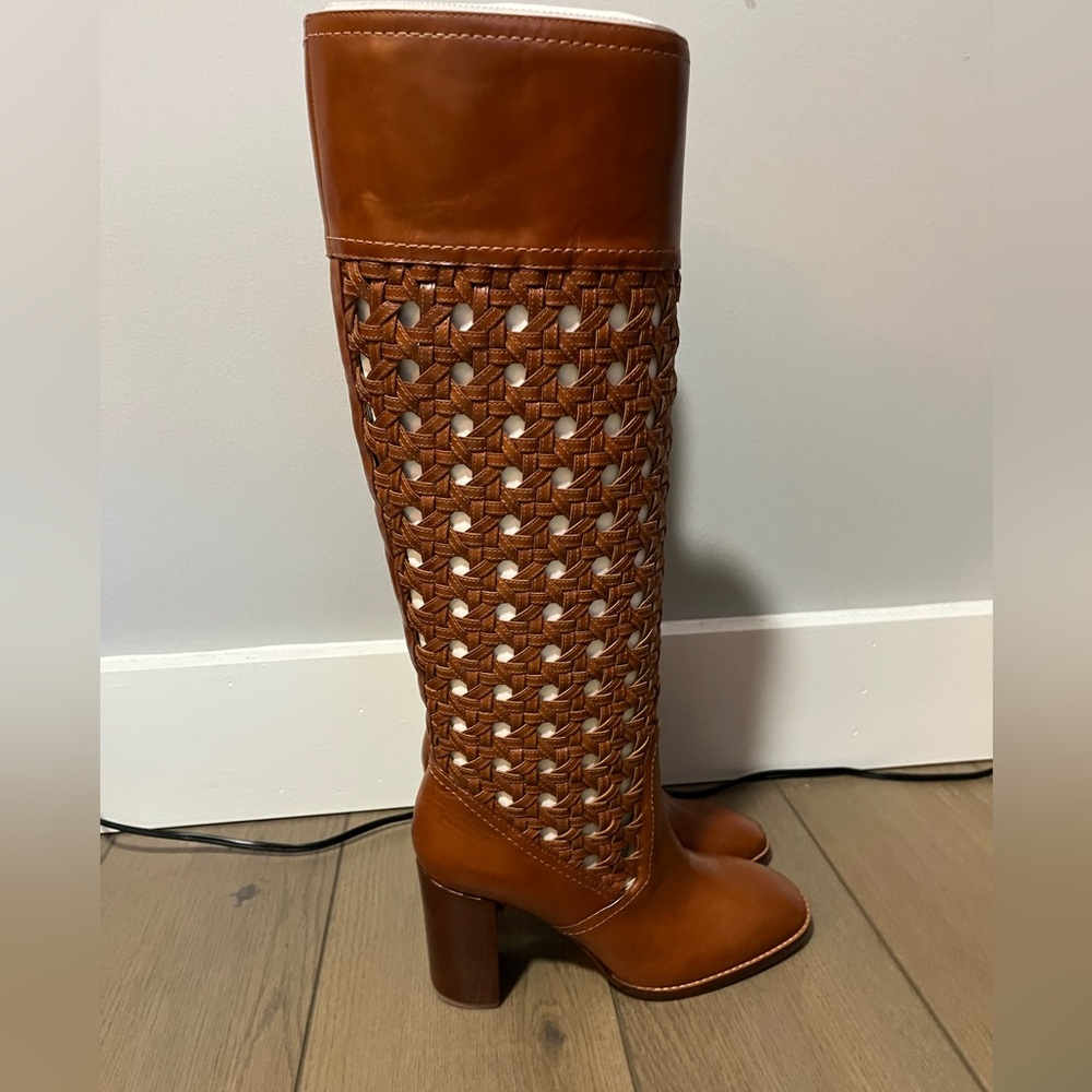Tory Birch Basketweave Knee High Boot in Sierra Tan